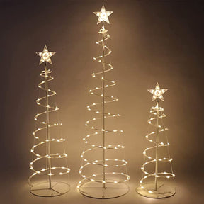 Conjunto de Árvores de Natal Espiral Iluminadas com LED – 3 Peças