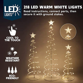 Conjunto de Árvores de Natal Espiral Iluminadas com LED – 3 Peças