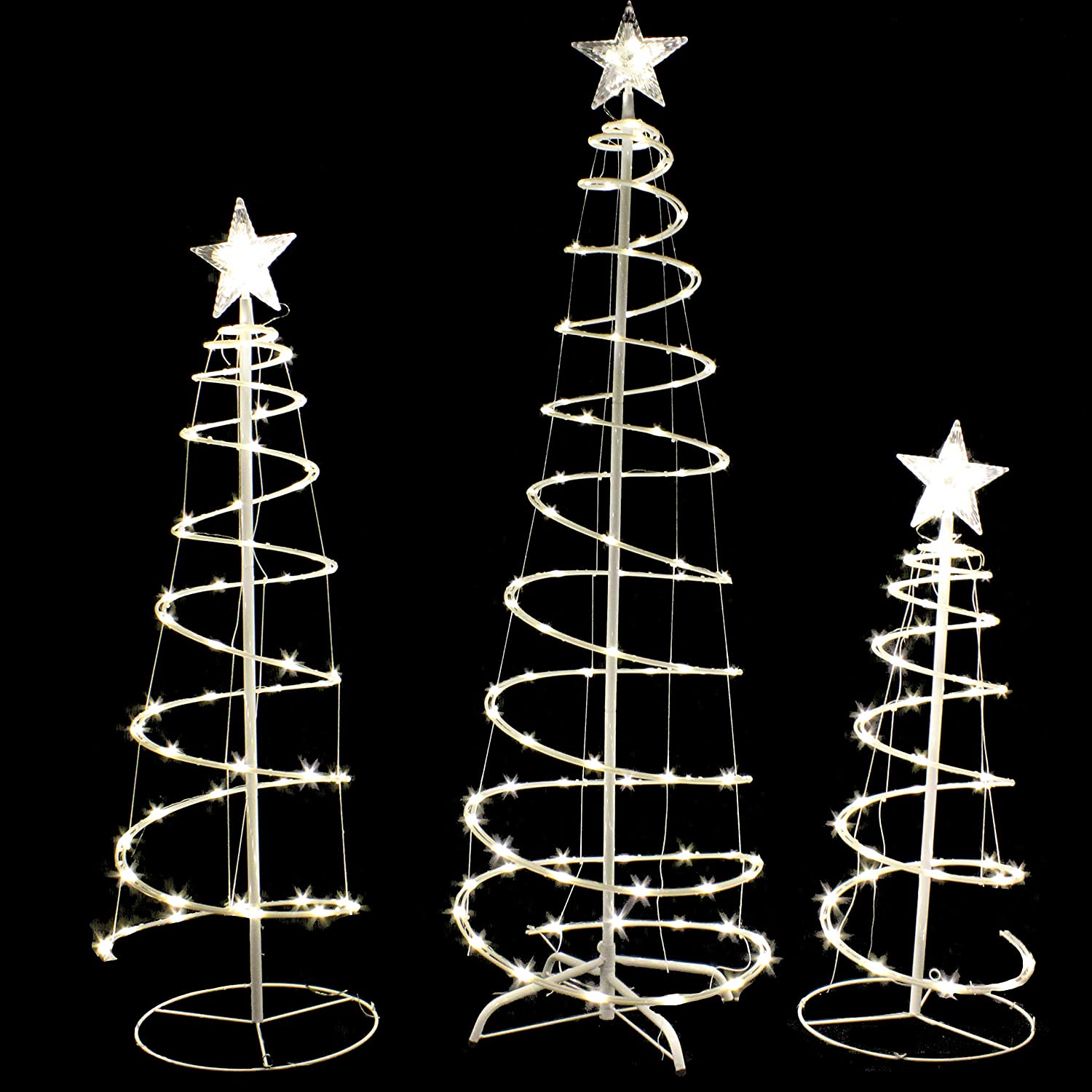 Conjunto de Árvores de Natal Espiral Iluminadas com LED – 3 Peças