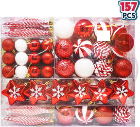 Conjunto de 157 Enfeites de Natal Vermelho e Branco