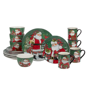 Conjunto de Louças Christmas Lodge Santa com 16 Peças - Serviço para 04 Pessoas