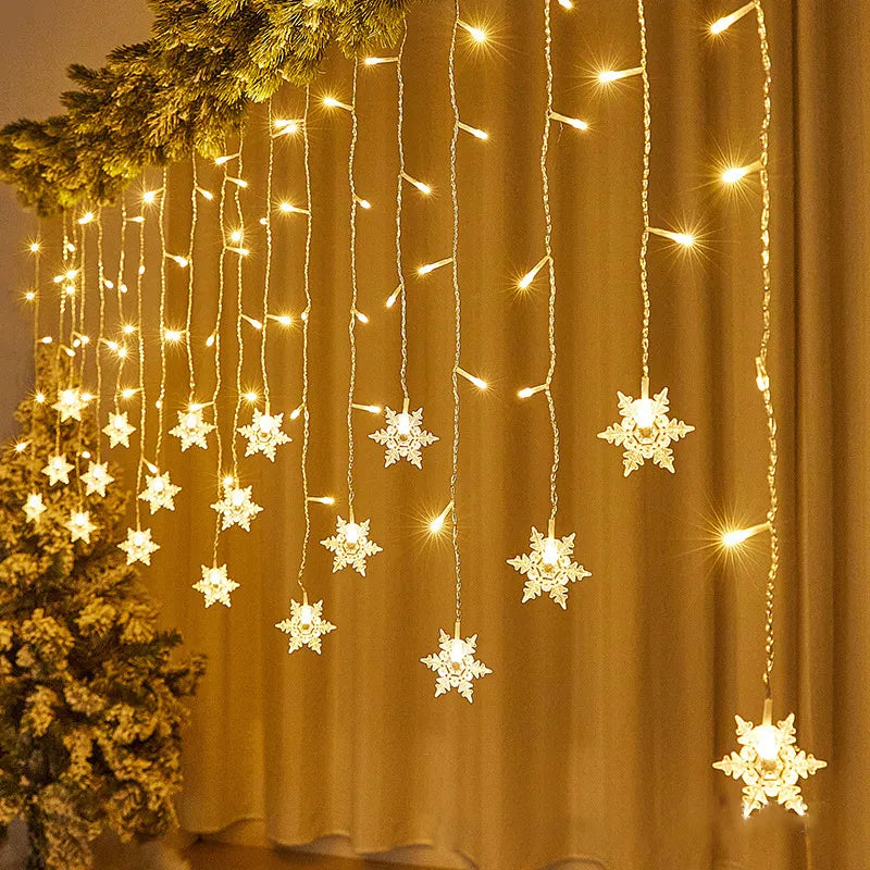 Luzes em LED Modelo Cortina Decoração de Natal Flocos de Neve