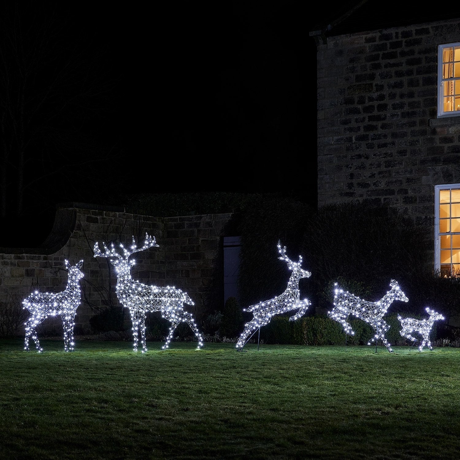 Conjunto Natalino de 5 Renas Iluminadas com LED em Duas Cores