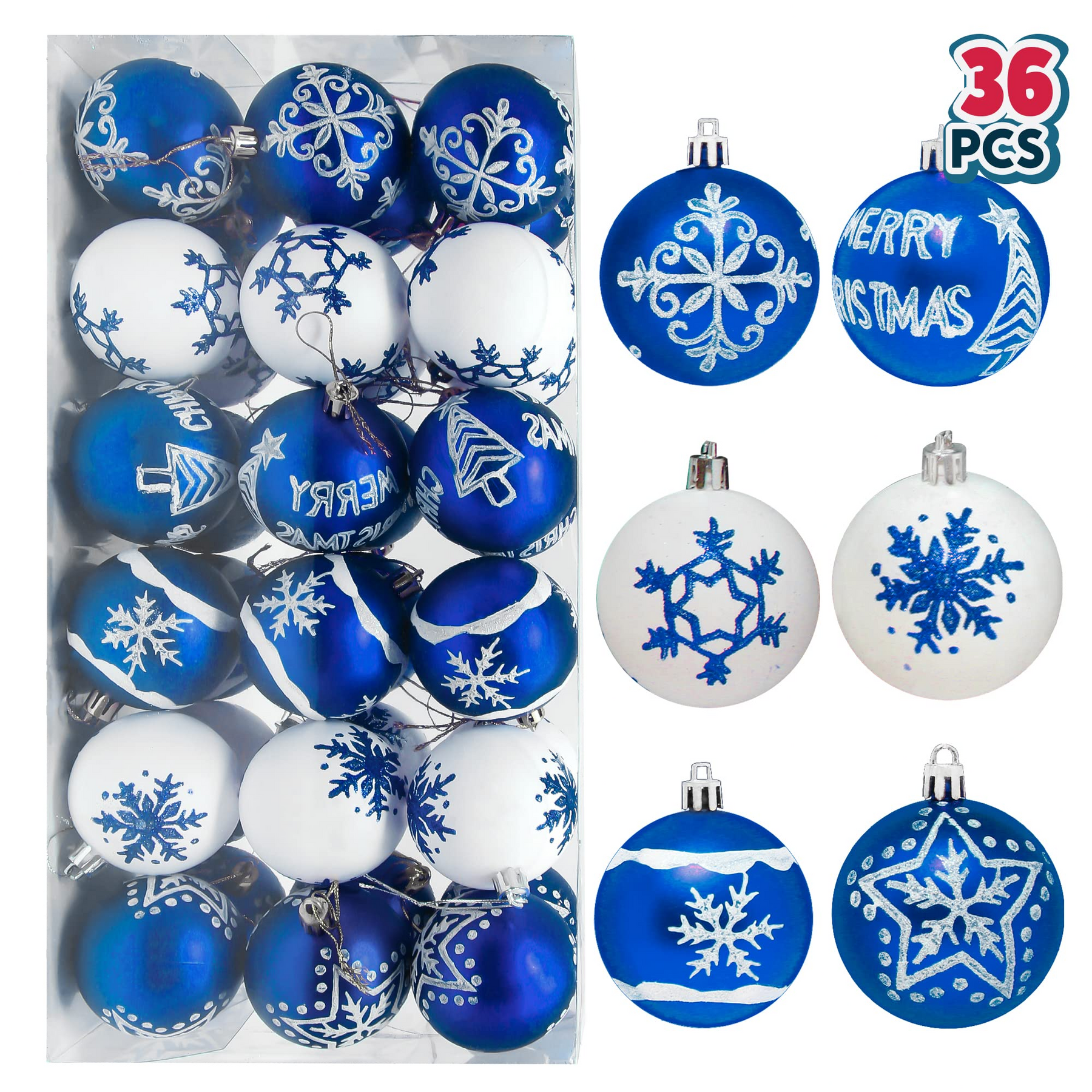 Conjunto de 36 Enfeites de Bola de Natal Deluxe  Azul e Branco