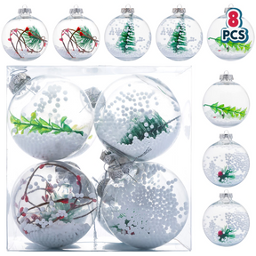 Conjunto de 8 Enfeites de Natal com Efeito Neve