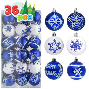 Conjunto de 36 Enfeites de Bola de Natal Deluxe  Azul e Branco